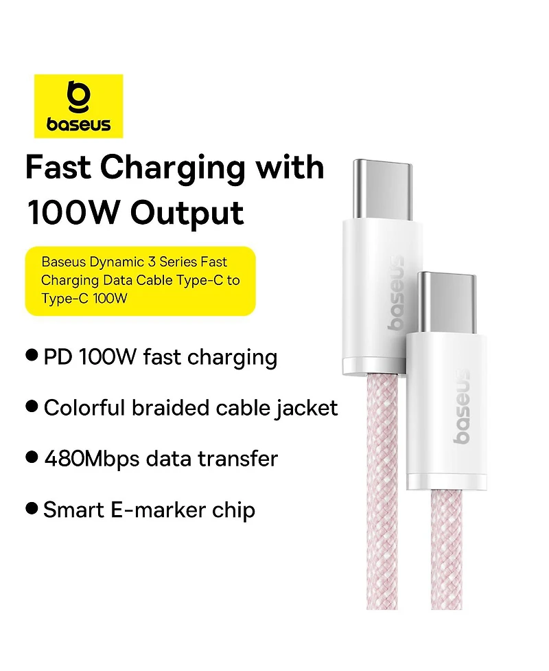 Usb-c to Cable 100W Usb Charging 3ft, Pink