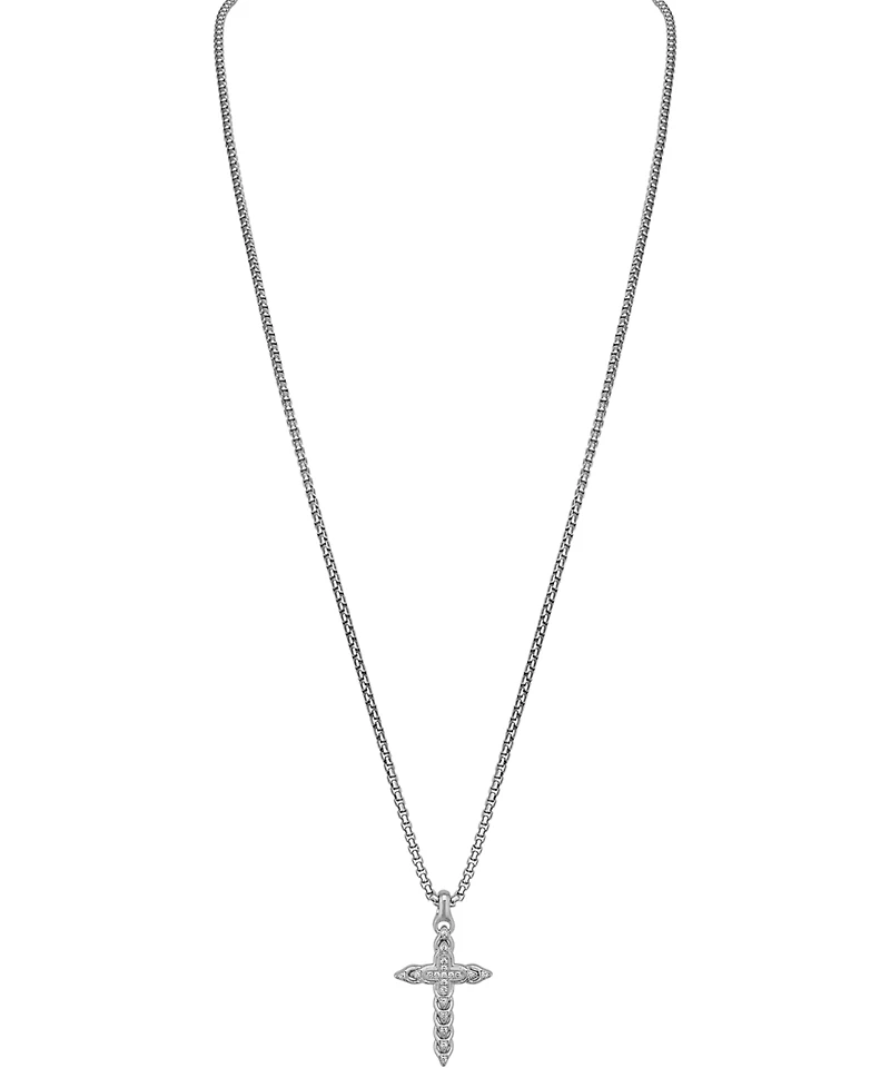 Bulova Diamond (1/5 ct. t.w.) Link Cross Pendant 26" Necklace in Sterling silver
