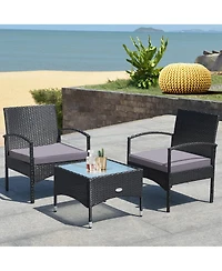 Sugift 3 Pieces Patio Wicker Rattan Furniture Set with Cushion for Lawn Backyard