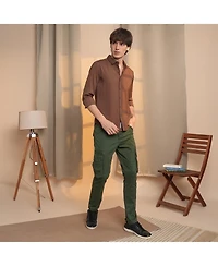 Men's Chocolate Brown Mesh-Textured Knit Shirt