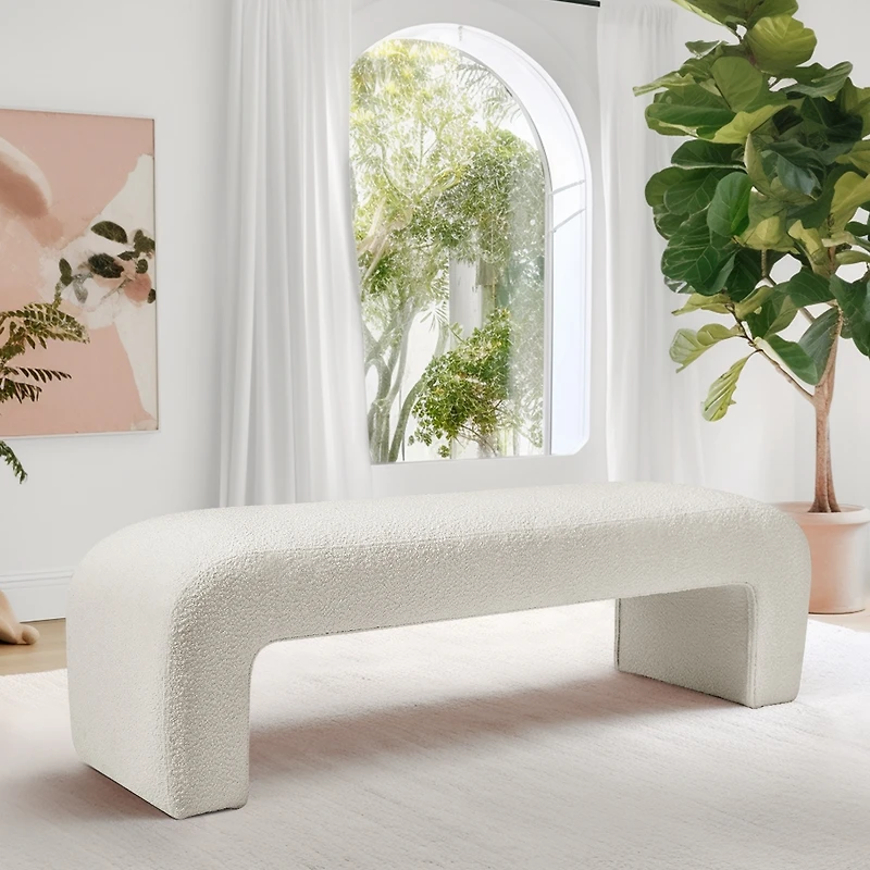 60" Boucle Look Large Bedroom Waterfall Upholstered Bench-Maison