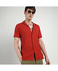 Campus Sutra Men's Scarlet Red Creased Shirt