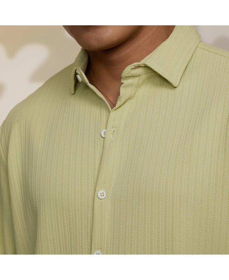 Campus Sutra Men's Lime Green Stripe-Creased Shirt