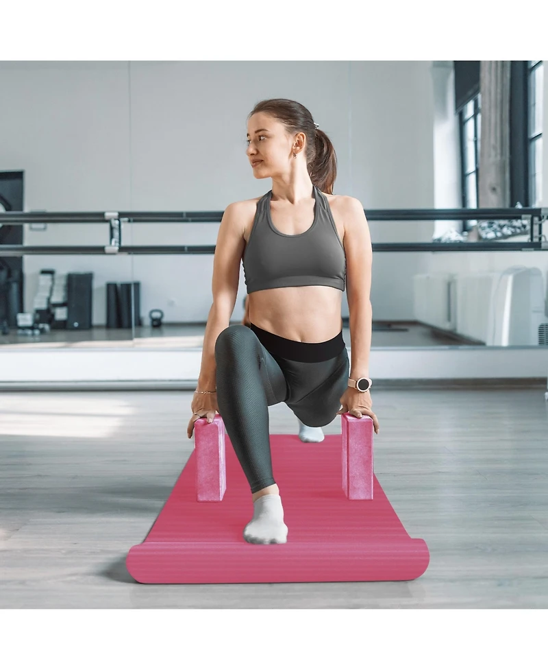 BalanceFrom Fitness 7 Piece Yoga Set with Mat, Stretch Strap & Knee Pad, Pink