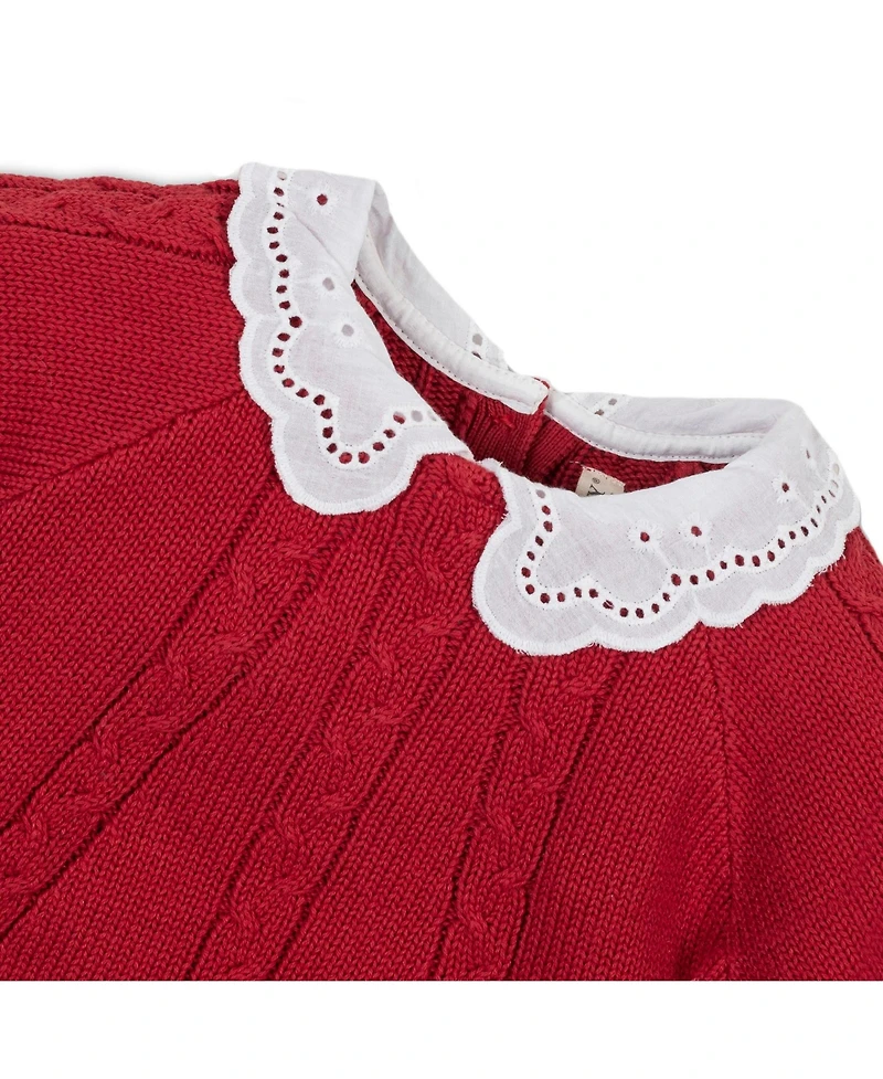 Hope & Henry Baby Girls Long Sleeve Eyelet Collar Cable Sweater