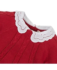 Hope & Henry Baby Girls Long Sleeve Eyelet Collar Cable Sweater