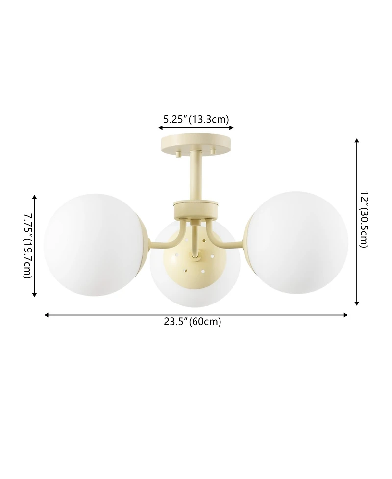 Jonathan Y Olivier 3-Light Bohemian Farmhouse Iron/Frosted Glass Led Semi Flush Mount