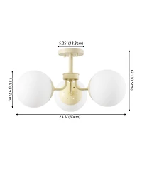 Jonathan Y Olivier 3-Light Bohemian Farmhouse Iron/Frosted Glass Led Semi Flush Mount