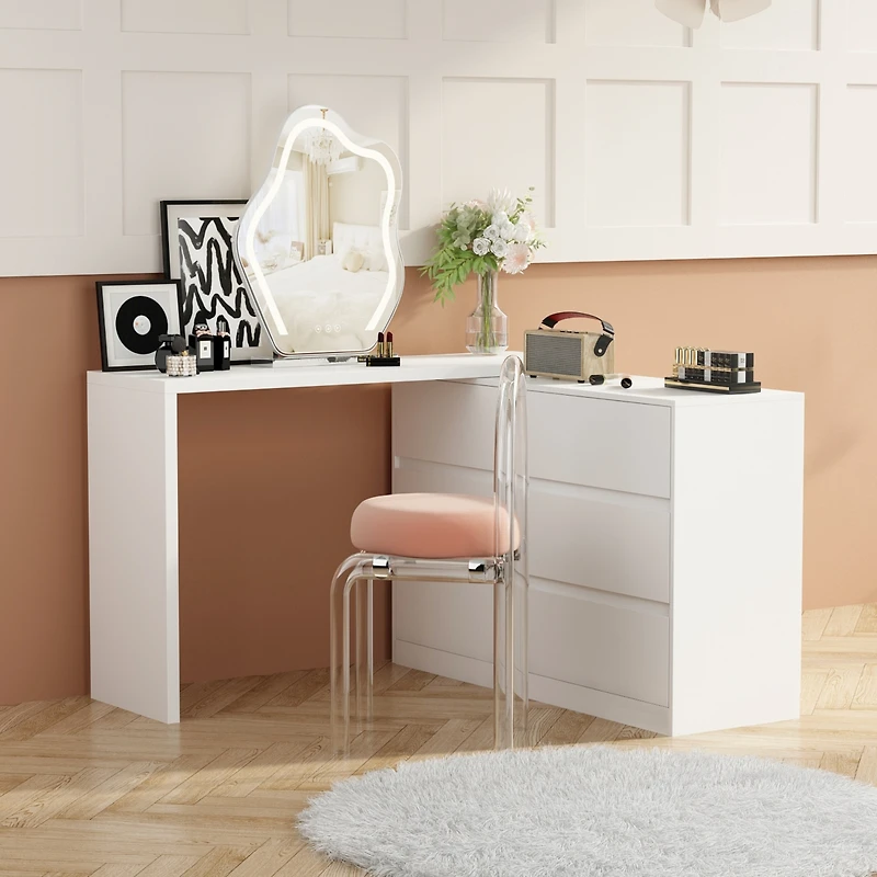 Homsee 6-Drawer L-Shaped Chest of Drawers with Rotatable Desktop