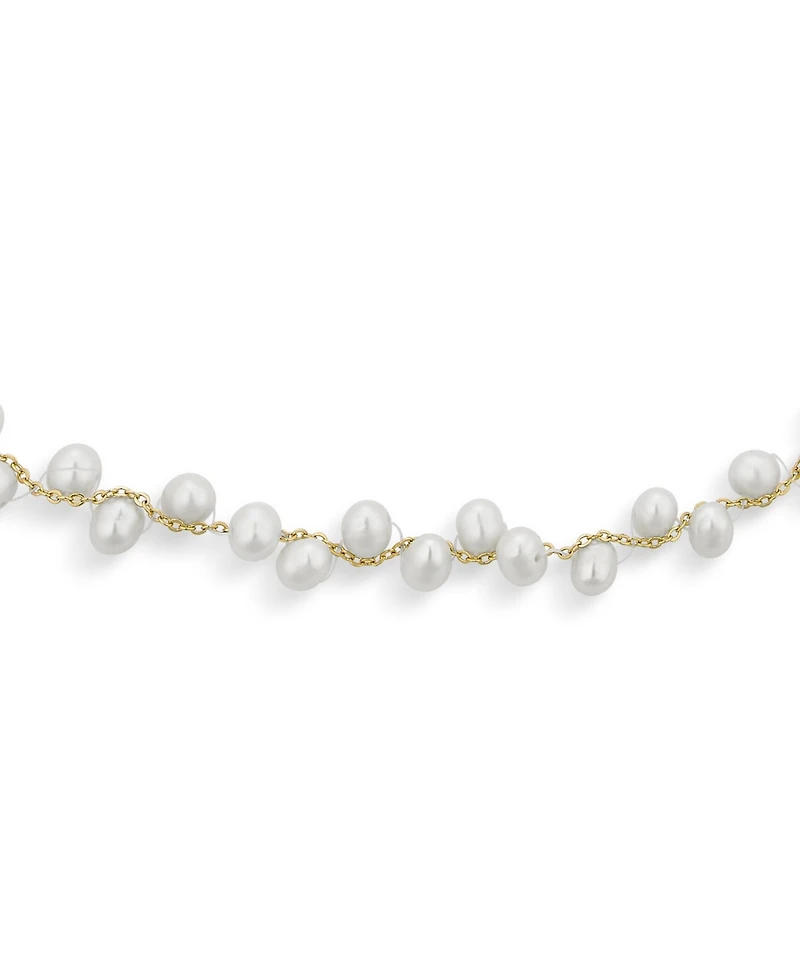 Bling Jewelry Delicate Multi Staggered Cultured White Baroque Pearl Strands Necklace Choker Intertwined Chain 18K Yellow Gold Plated 14 Inch Adjustabl
