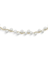 Bling Jewelry Delicate Multi Staggered Cultured White Baroque Pearl Strands Necklace Choker Intertwined Chain 18K Yellow Gold Plated 14 Inch Adjustabl