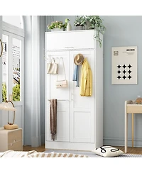 Famapy Bedroom Wardrobe Two-floor Space Armoire Closet Cabinet with Hooks