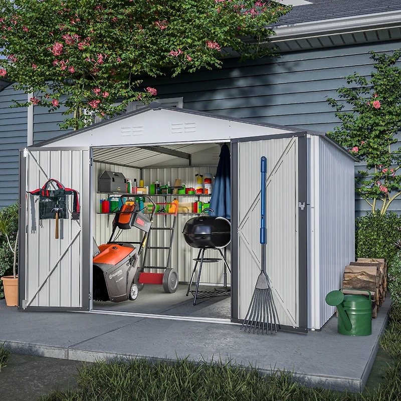 Streamdale Furniture Galvanized Steel Outdoor Storage Shed, Lockable, 119"x98
