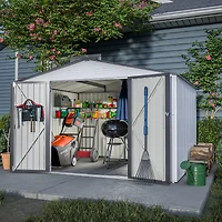 Streamdale Furniture Galvanized Steel Outdoor Storage Shed, Lockable, 119"x98