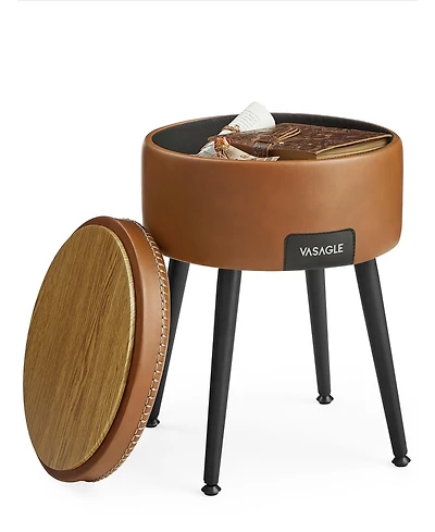 Songmics Home Mid-Century Modern Style Storage Ottoman Vanity Stool, Ink Black
