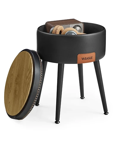 Songmics Home Mid-Century Modern Style Storage Ottoman Vanity Stool, Ink Black