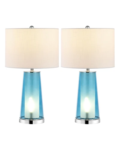 Jonathan Y Tryon 26" Modern Minimalist Glass/Iron Nightlight Led Table Lamp, Brass Gold/Clear (Set of 2)