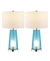 Jonathan Y Tryon 26" Modern Minimalist Glass/Iron Nightlight Led Table Lamp, Brass Gold/Clear (Set of 2)