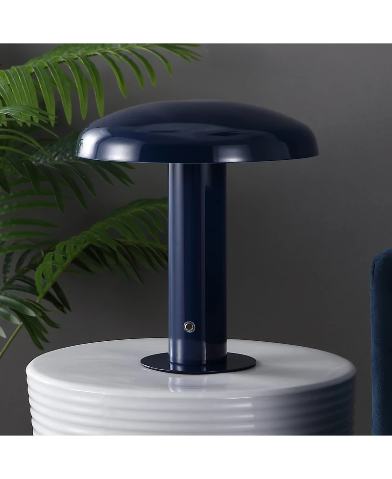 Jonathan Y Suillius 11" Contemporary Bohemian Rechargeable/Cordless Iron Dimmable Integrated Led Mushroom Table Lamp, Navy