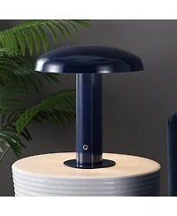 Jonathan Y Suillius 11" Contemporary Bohemian Rechargeable/Cordless Iron Dimmable Integrated Led Mushroom Table Lamp, Navy