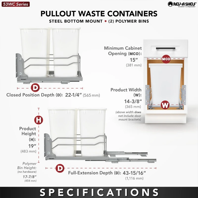 Rev-a-Shelf Double Pullout Trash Cans 35 qt. with Soft-close, 53WC-1835SCDM-212