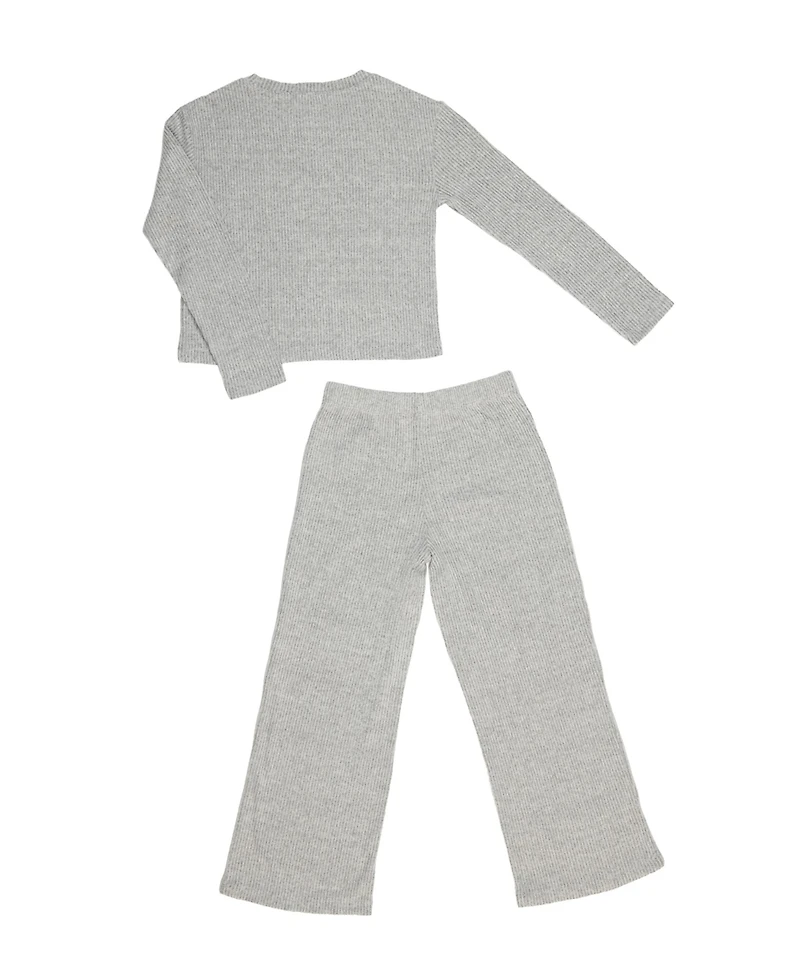 Paris Hilton Girls Embellished Daisy Ribbed Top and Wide Leg Pants 2 Piece Lounge Set and Headband