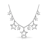 Bling Jewelry Celestial Usa Patriotic Multi Stars American Rock Open Dangle Star Bib Statement Collarbone Necklace .925 Sterling Silver