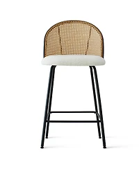 Set of 2 Armless Upholstered Boucle Counter Stools With Rattan Back-Maison Boucle