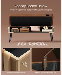 Songmics Home Mid-Century Modern Storage Ottoman Bench with Steel Legs, Black