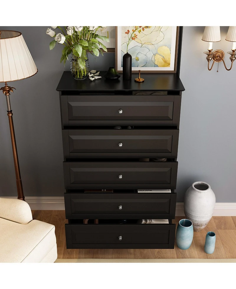 Homsee Black Wood Accent Storage Cabinets Organizer With 5 Drawers