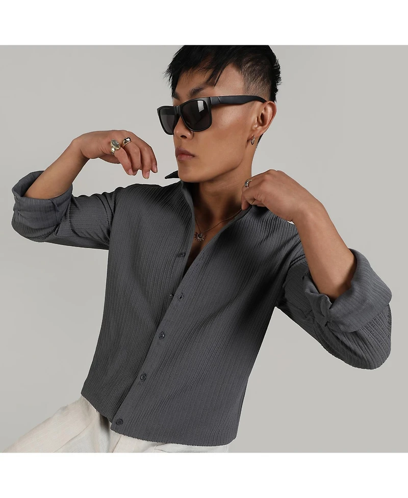 Men's Ash Grey Stripe-Creased Shirt
