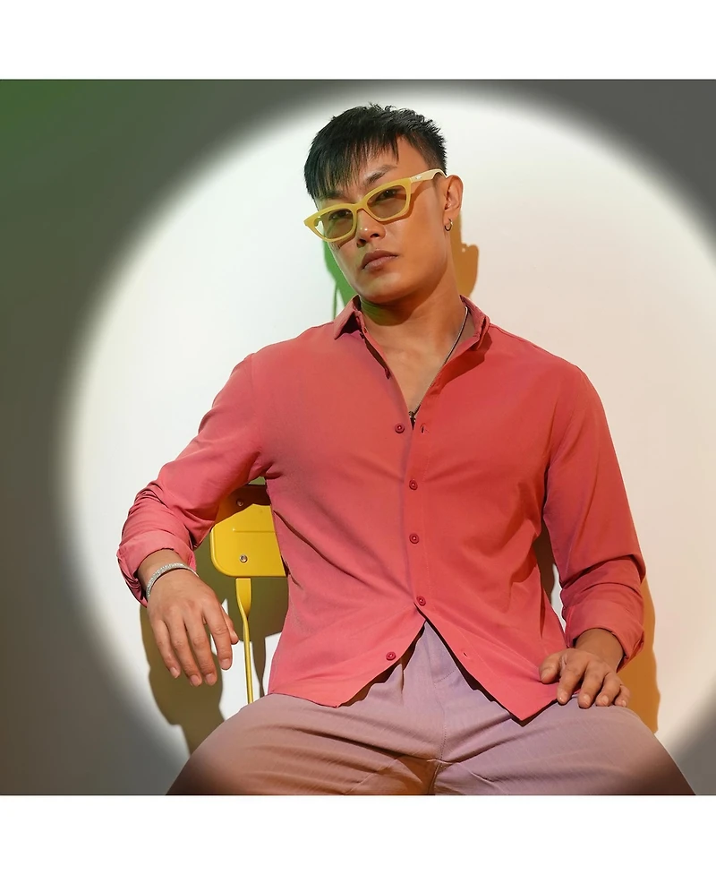 Men's Coral Pink Solid Basic Shirt