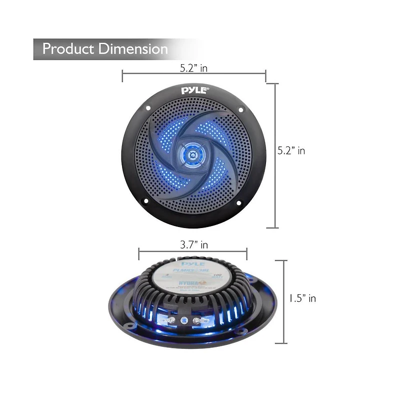 Pyle 4" Low-Profile Marine Led Speakers, Waterproof, 100 Watt