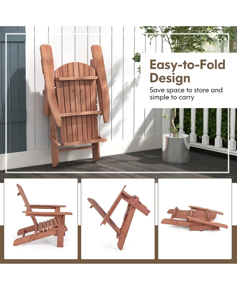 Folding Adirondack Chair Set of with High Backrest & Wide Armrests Wooden