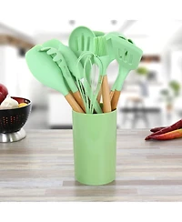 MegaChef Mint Green Silicone and Wood Cooking Utensils, Set of 12