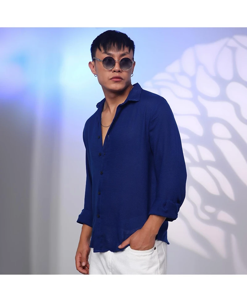 Men's Indigo Blue Solid Woven Shirt