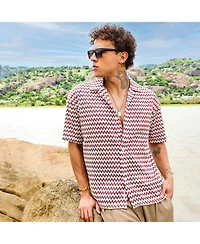 Men's Terracotta Brown & Powder White Chevron-Striped Oversized Shirt