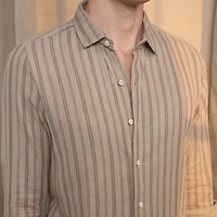 Men's Khaki Brown Halo-Striped Shirt