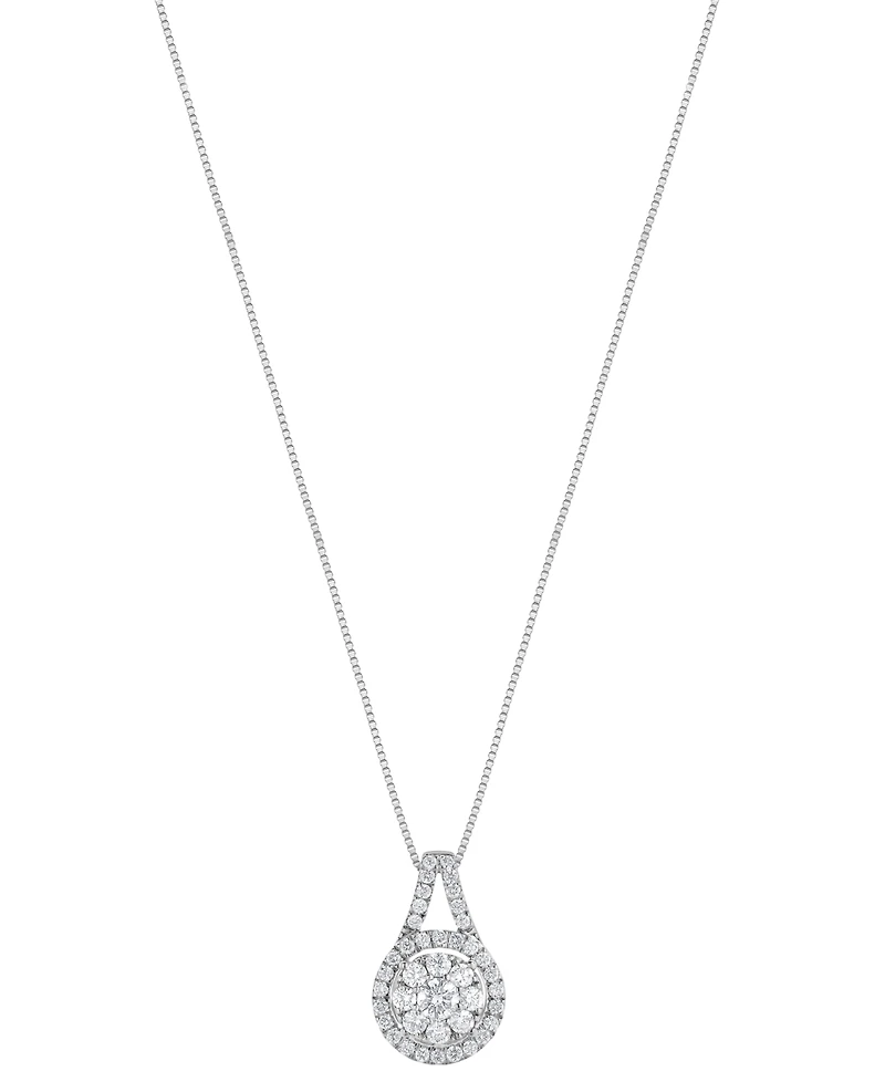 Diamond Halo Cluster 18" Pendant Necklace (1/2 ct. t.w.) in 14k White Gold
