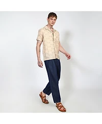 Campus Sutra Men's Beige Embroidered Geometric-Lined Shirt