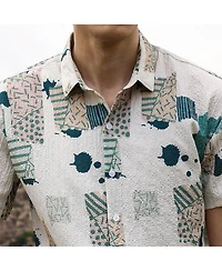 Men's Forest Green & Bone Beige Abstract Seersucker Shirt