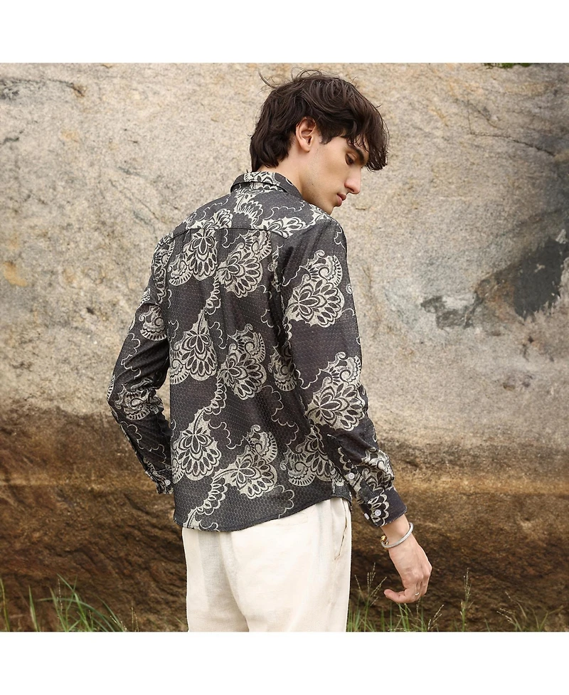Campus Sutra Men's Charcoal Black Floral Block Shirt