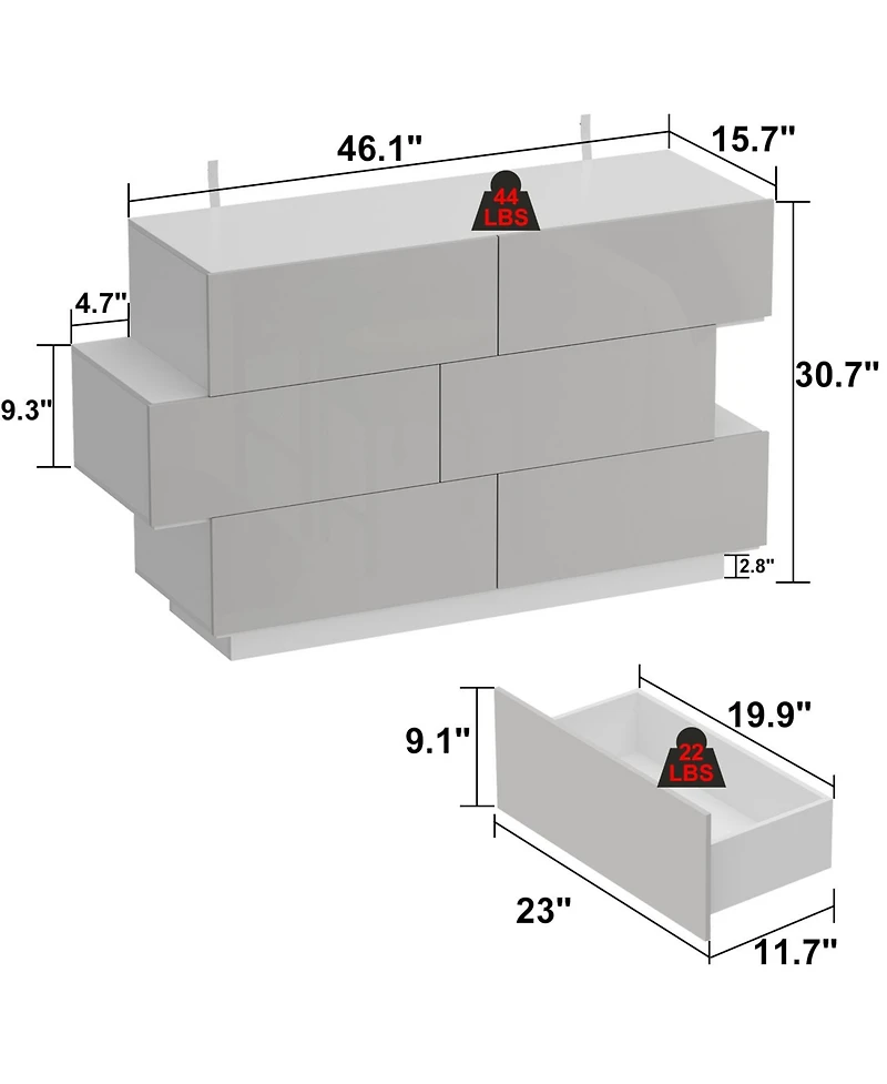 Homsee High Gloss White Wood 6-Drawer Chest of Drawers