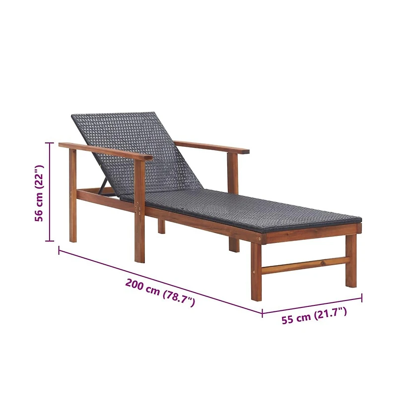 vidaXL Sun Lounger Poly Rattan and Solid Acacia Wood Black