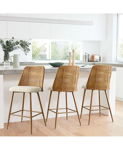 27 Inch Faux Rattan Boucle Counter Stools Set Of 3-Maison Boucle