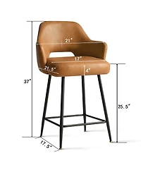 25.5" Armrest Faux Leather Counter Height Stools With Metal Legs(Set of 2)-Maison Boucle