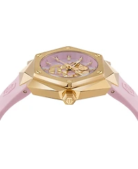 Philipp Plein Women's Skull Spikes Pink Silicone Strap Watch 40mm
