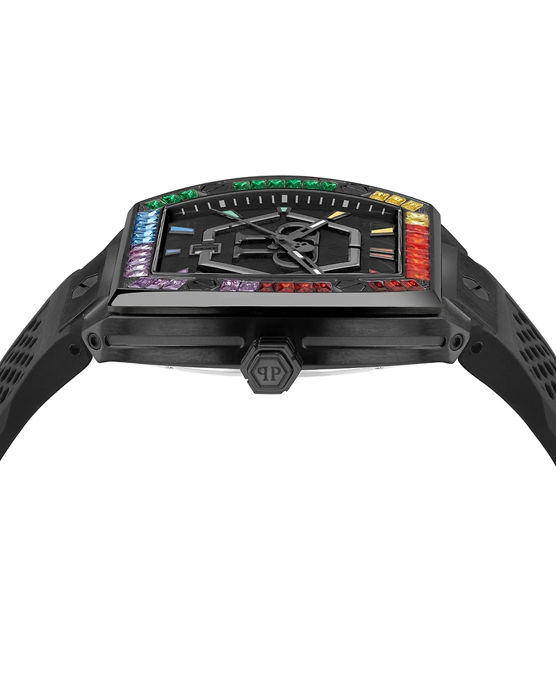 Philipp Plein Men's Hexagon Phantom Black Silicone Strap Watch 44x56mm