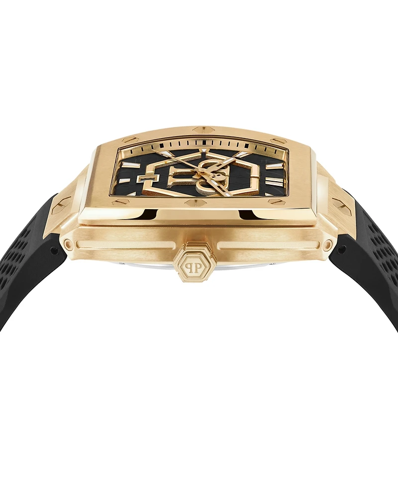Philipp Plein Men's Hexagon Phantom Black Silicone Strap Watch 44x56mm