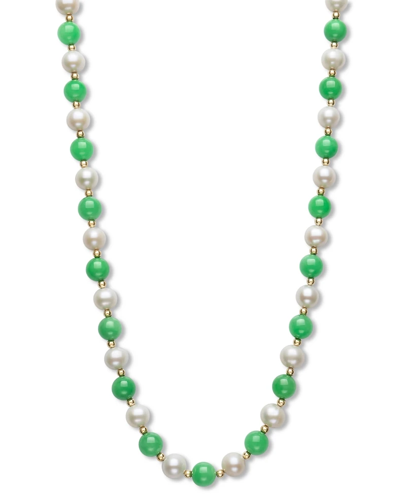 Dyed Green Jade & Freshwater Pearl (7-1/2mm) 18" Collar Necklace in 14k Gold